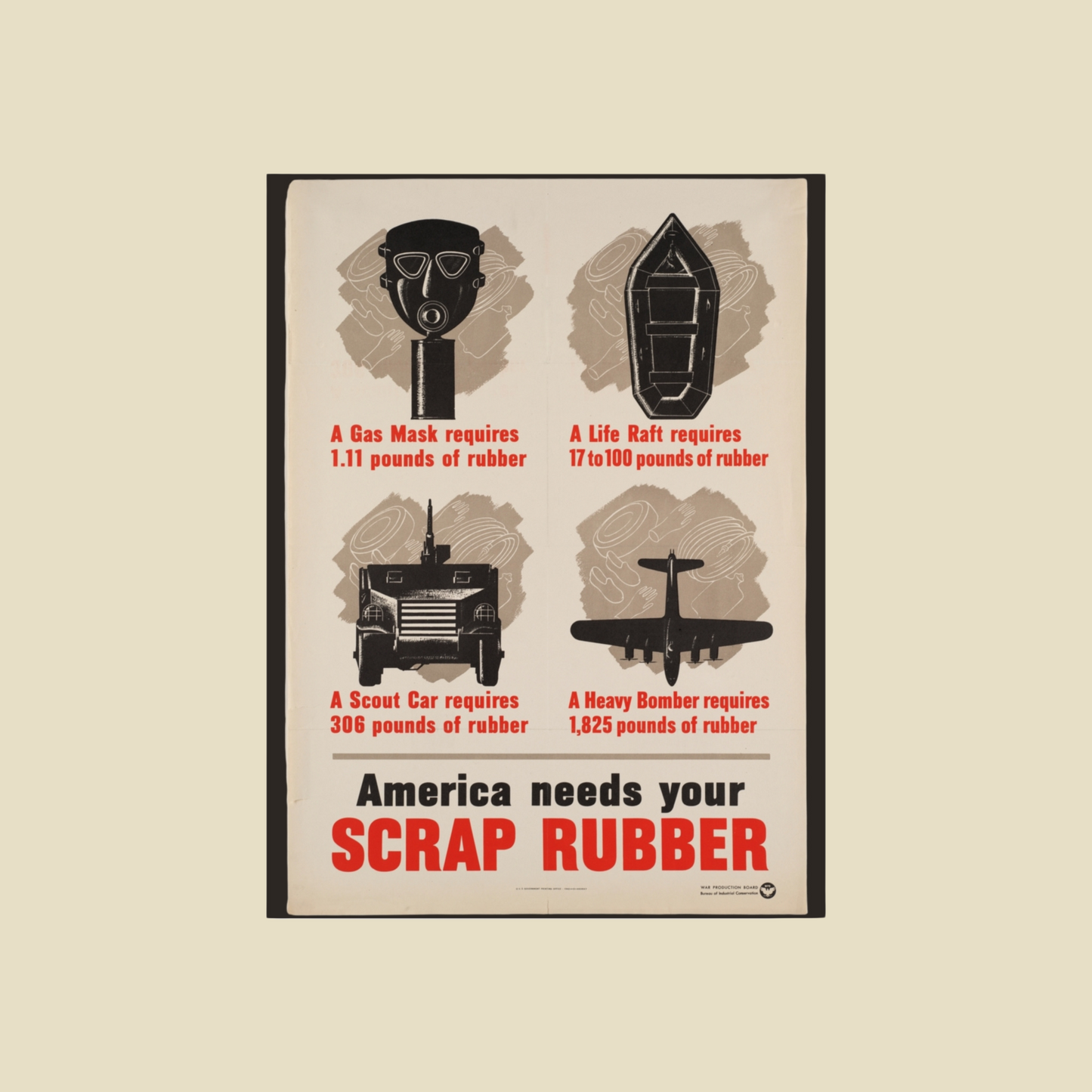 America Needs Your Scrap Rubber – U.S. War Production Board, (c.1942)