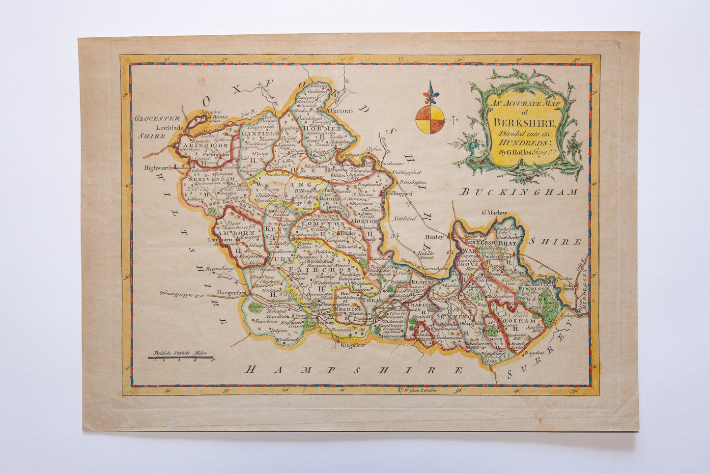 An Accurate Map of BERKSHIRE Divided into its HUNDREDS: By G. Rollos Geogr.’ c.1769