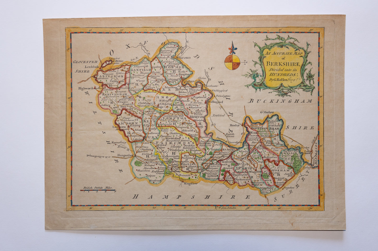 An Accurate Map of BERKSHIRE Divided into its HUNDREDS: By G. Rollos Geogr.’ c.1769