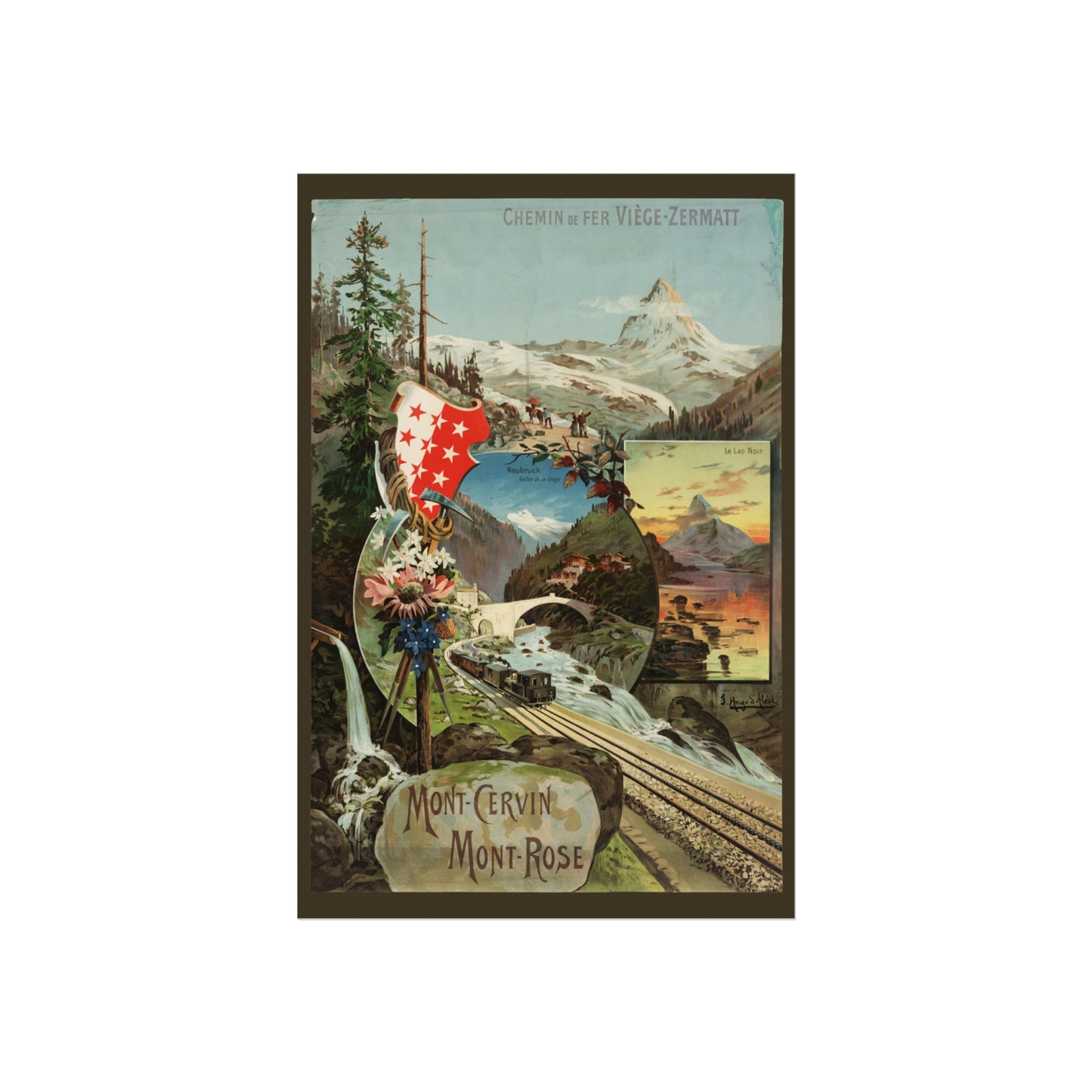 Mont-Cervin et Mont-Rose Railway Poster - Chemin de fer Viège–Zermatt - (c.1890s)