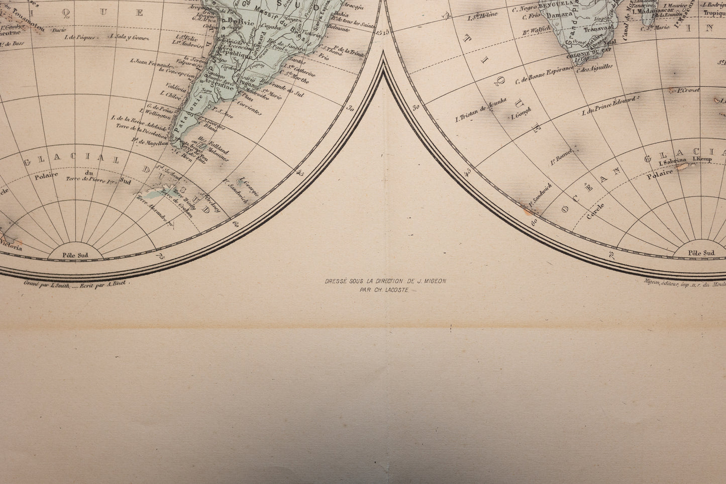 "MAPPEMONDE" Drawn under the direction of J. Migeon by Ch. Lacoste