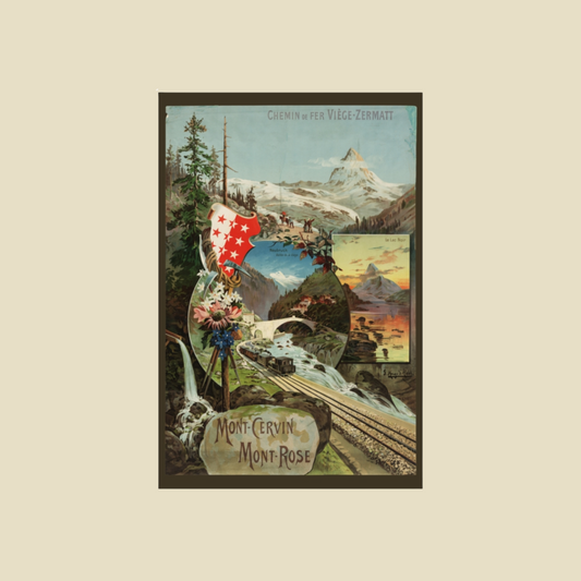 Mont-Cervin et Mont-Rose Railway Poster - Chemin de fer Viège–Zermatt - (c.1890s)
